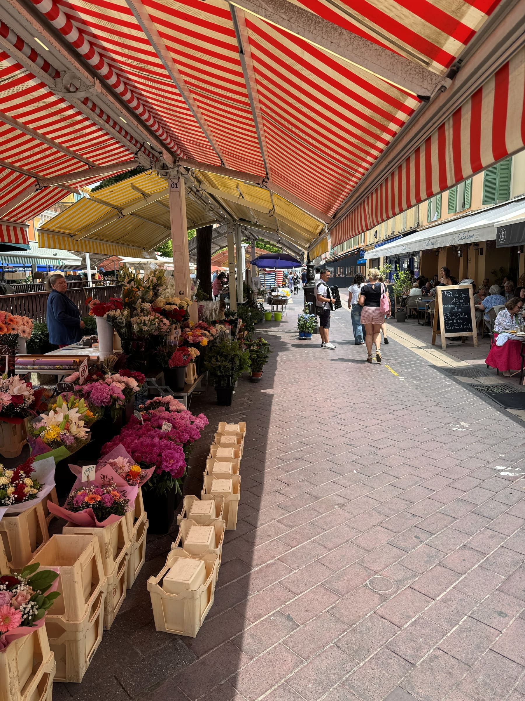 Flower stalls at the Cours Saleya market in Nice